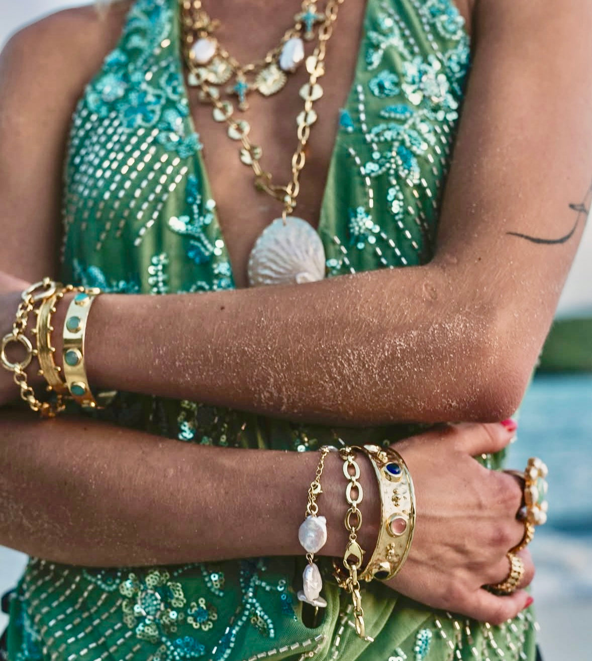 Sea Moss Embellished Top