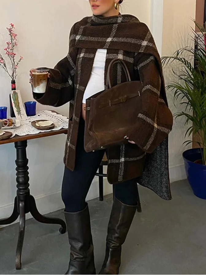 Delphine Plaid Sweater Coat