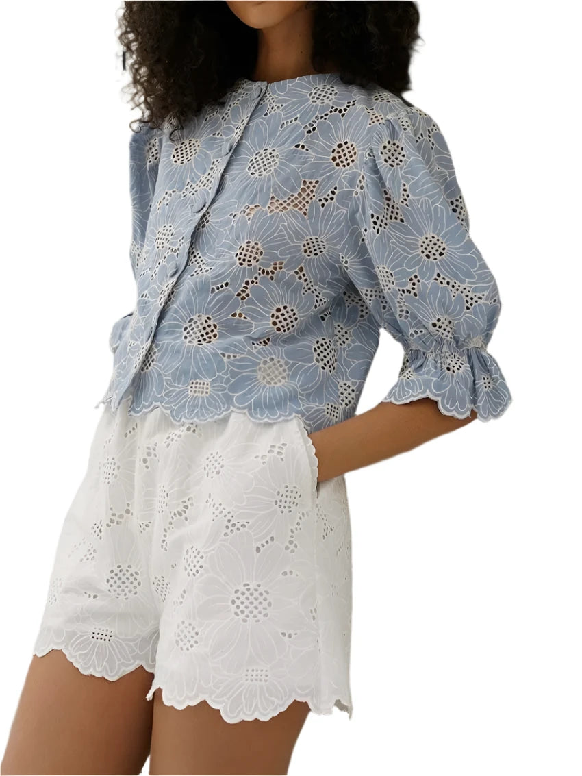 Bleue Eyelet Top