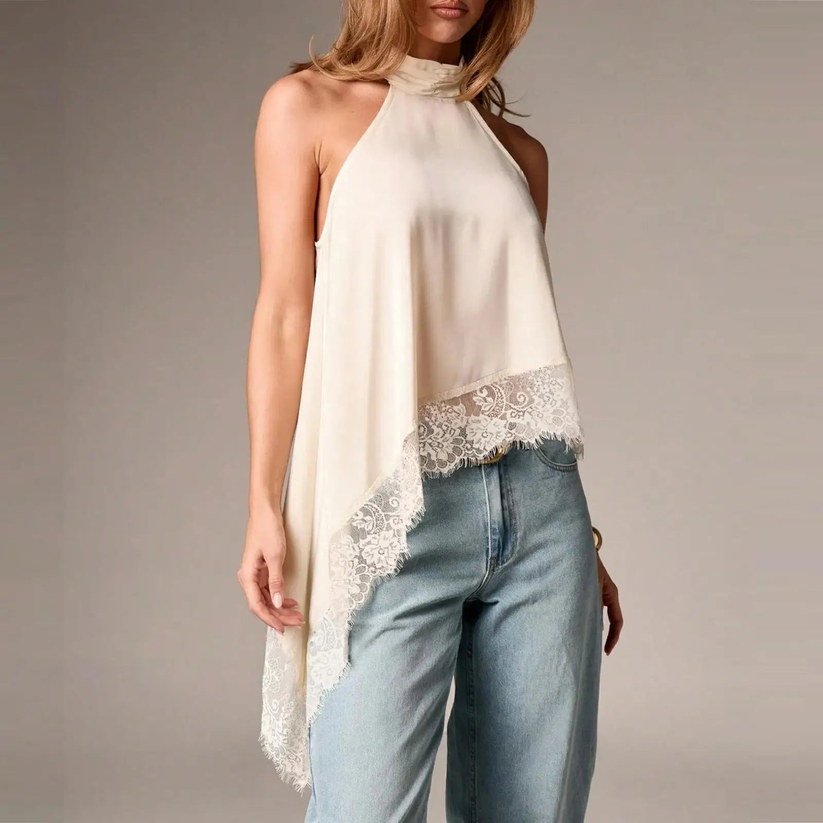 Gracie Lace Trim Halter Top