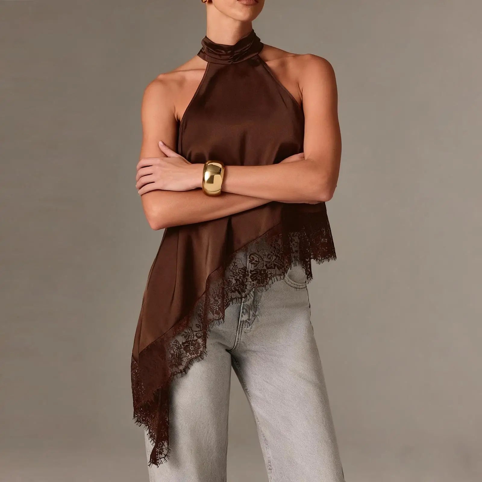 Gracie Lace Trim Halter Top