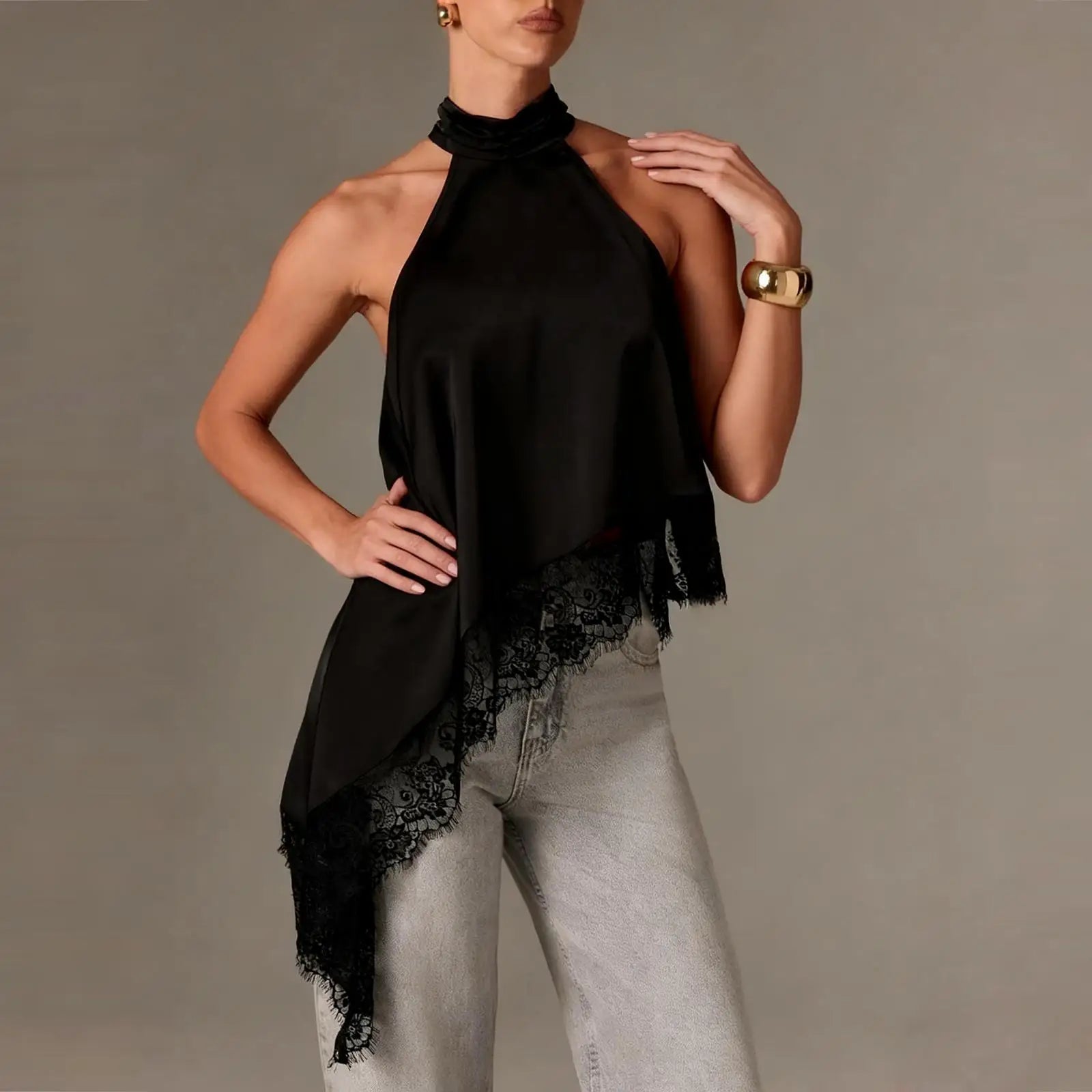 Gracie Lace Trim Halter Top