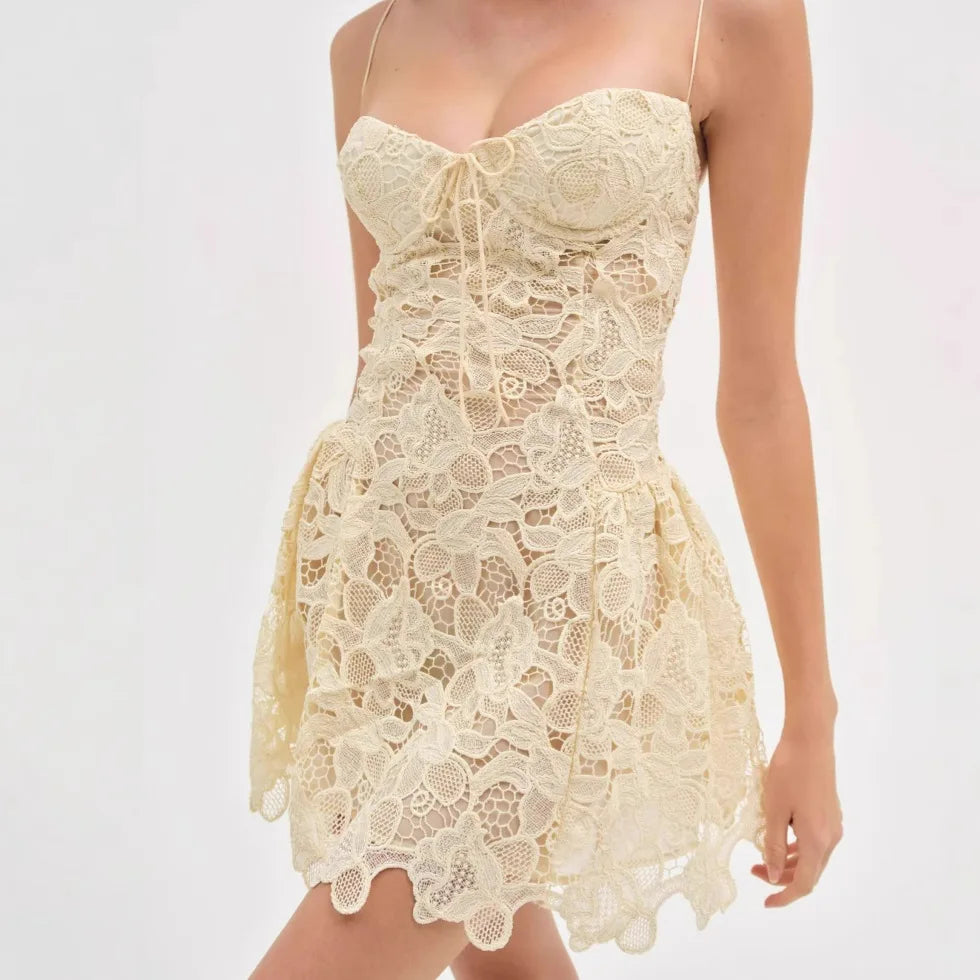 white lace dressing gown A-line Spaghetti Strap White Lace Chiffon Beach Wedding Dress WD290 US6 / White main image 1