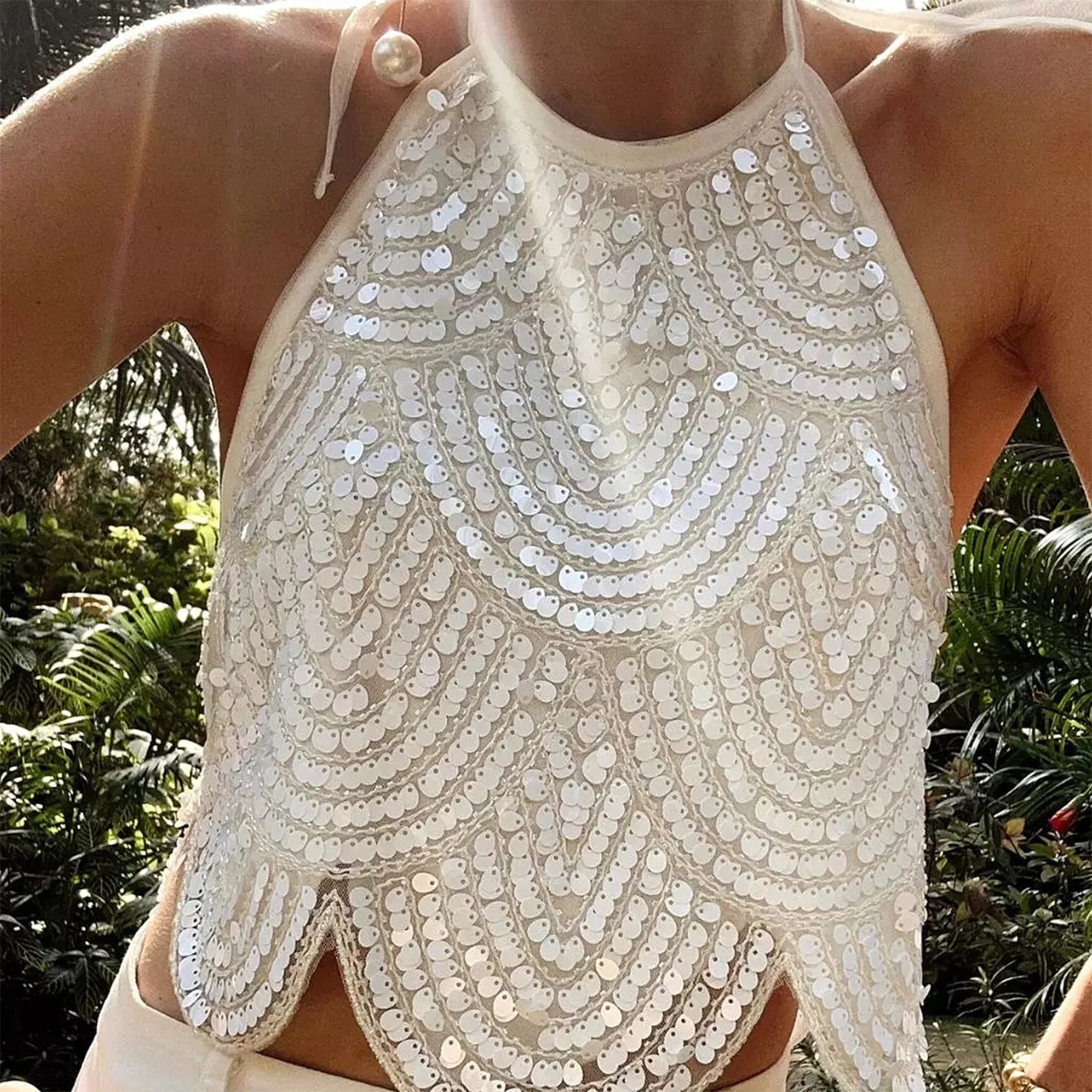 Fey Scalloped Sequined Top