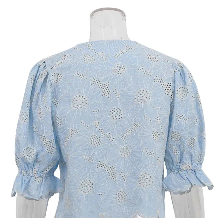 Bleue Eyelet Top