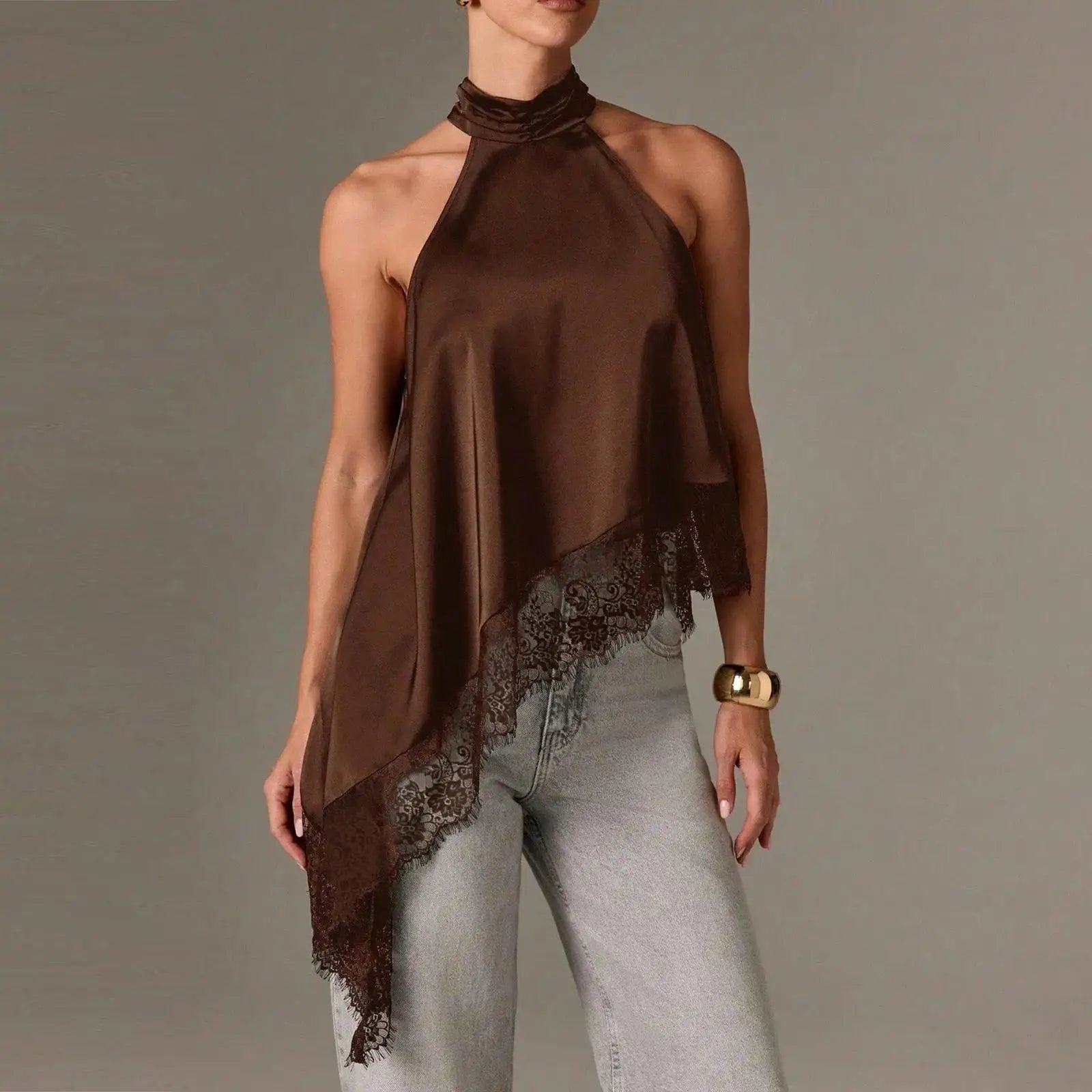 Gracie Lace Trim Halter Top