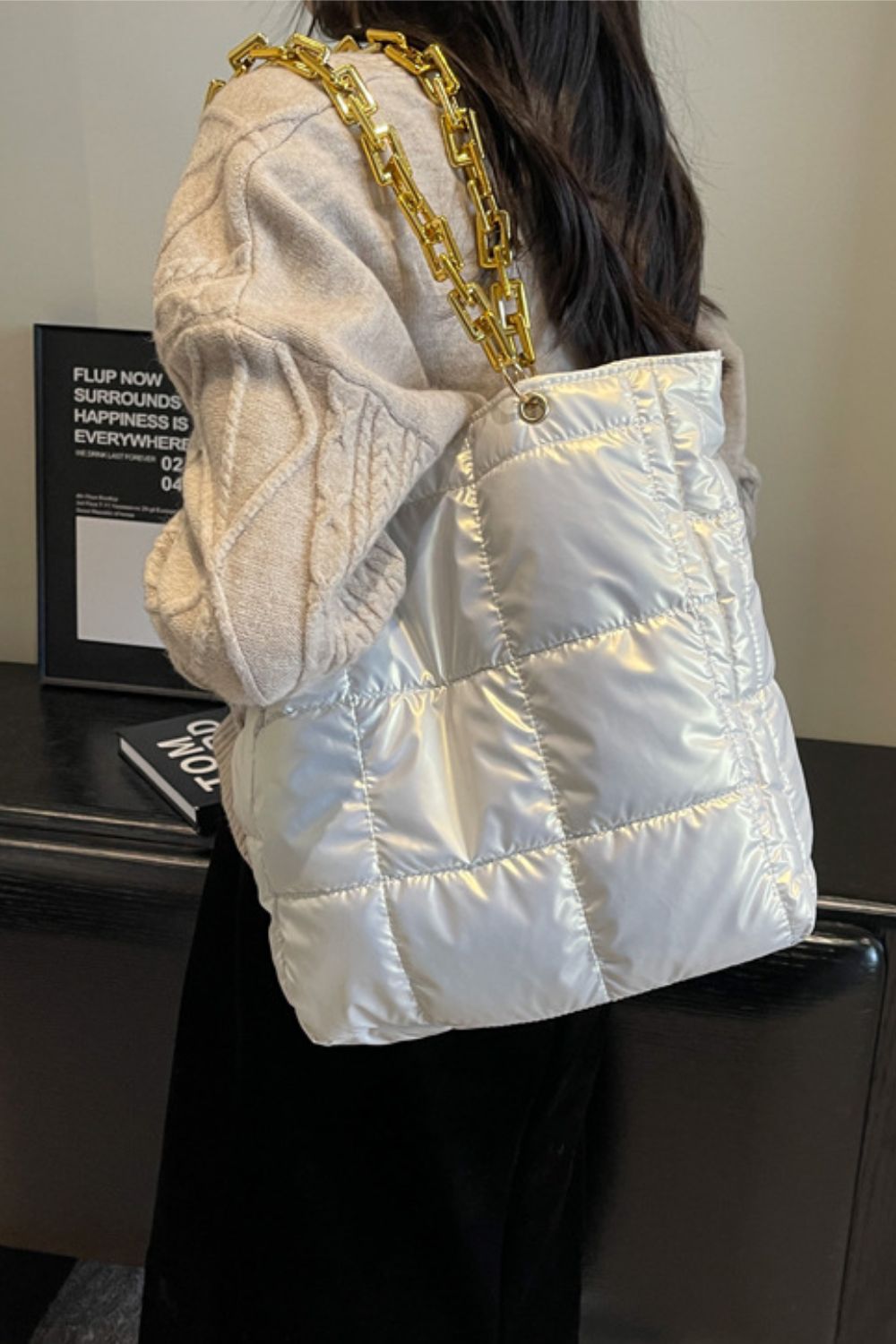 BEBE Bubble Texture Chain Handbag